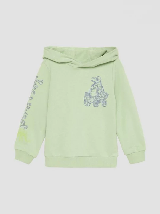 Foto van product Sweater met capuchon van katoenmix met print op de voorkant en op de mouwen s.Oliver groen