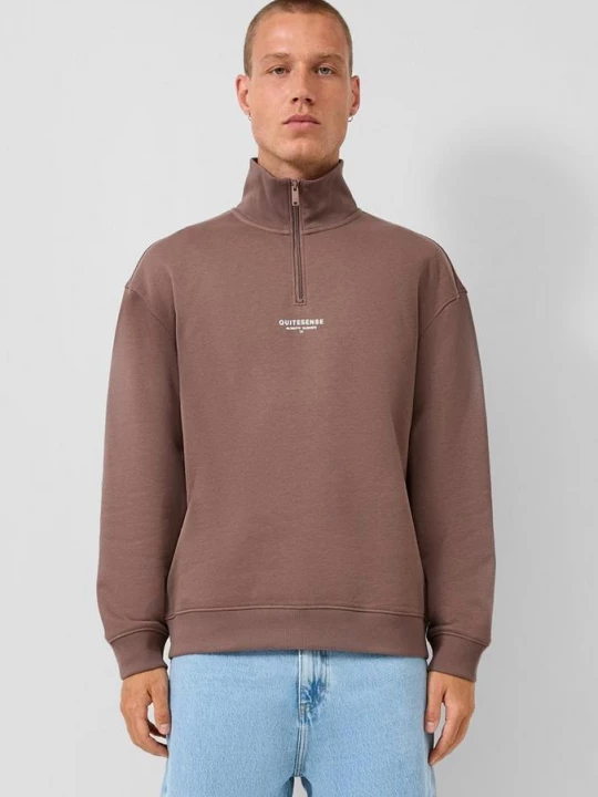 Foto van product Sweater met opstaande kraag en print QS bruin