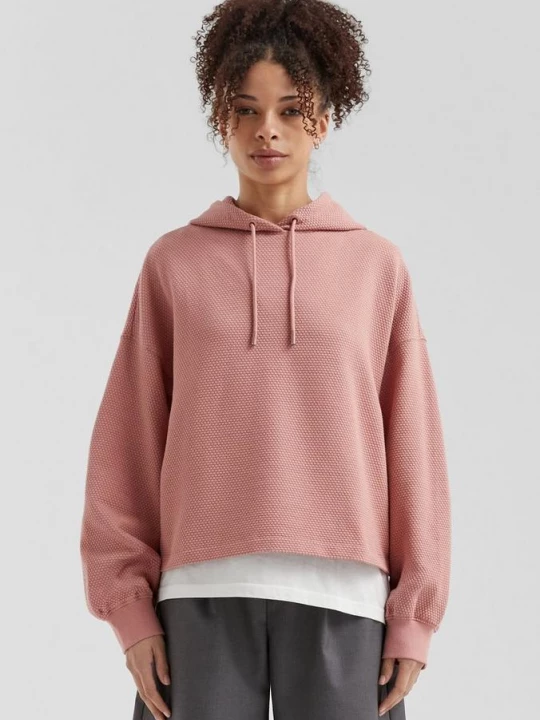 Foto van product Sweater met structuurpatroon en capuchon QS roze