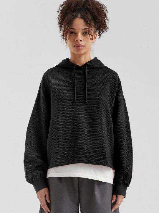 Foto van product Sweater met structuurpatroon en capuchon QS zwart