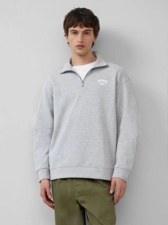 Foto van product Sweatshirt met opstaande kraag, ritssluiting en print op de voorkant QS grijs