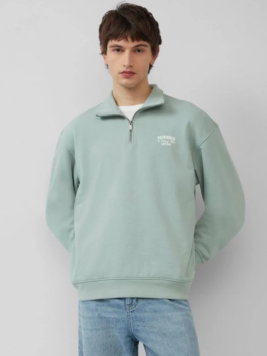 Foto van product Sweatshirt met opstaande kraag, ritssluiting en print op de voorkant QS groen