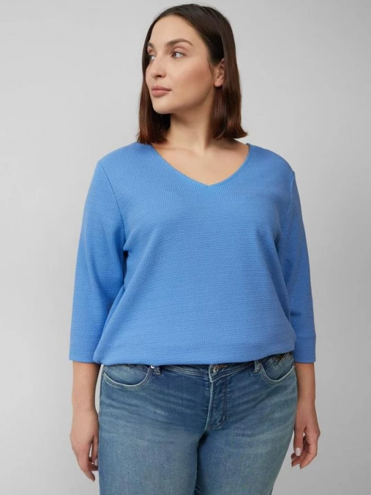Foto van product Sweatshirt van gestructureerde jersey met V-hals en 3 / 4-mouwen s.Oliver blauw