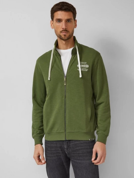 Foto van product Sweatshirtjas met vlamgarenstructuur en artwork s.Oliver olijfgroen
