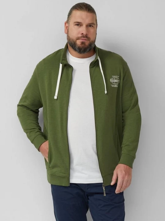 Foto van product Sweatshirtjas met vlamgarenstructuur en artwork s.Oliver olijfgroen