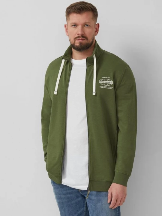 Foto van product Sweatshirtjas met vlamgarenstructuur en artwork s.Oliver olijfgroen