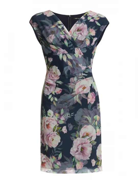 Foto van product SWING Kokerjurk marine / duifblauw / rosa / wit