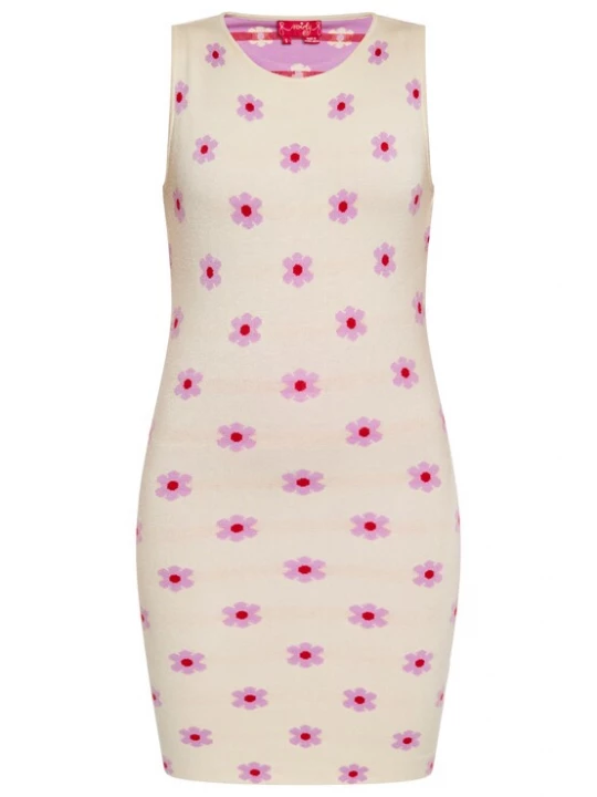 Foto van product swirly Gebreide jurk crème / pink / rood
