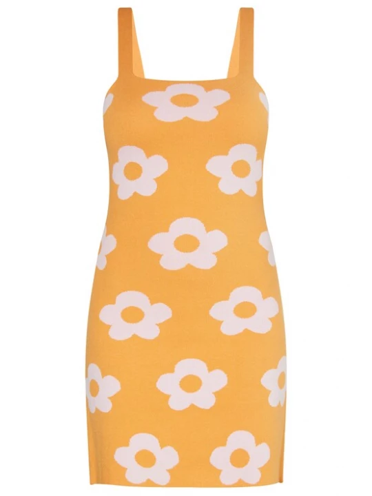 Foto van product swirly Gebreide jurk oranje / wit