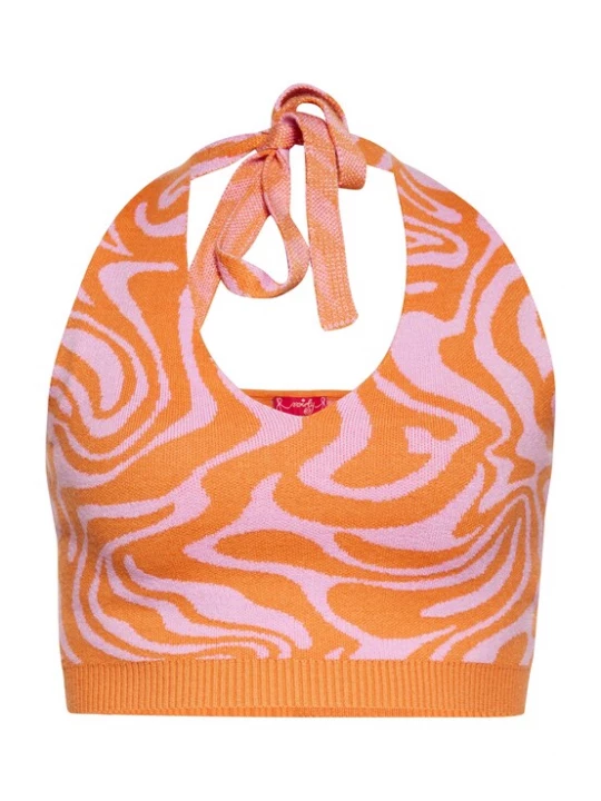 Foto van product swirly Gebreide top oranje / pastelroze