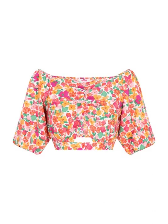 Foto van product swirly Shirt 'Spring Summer' goudgeel / riet / fuchsia / lichtrood