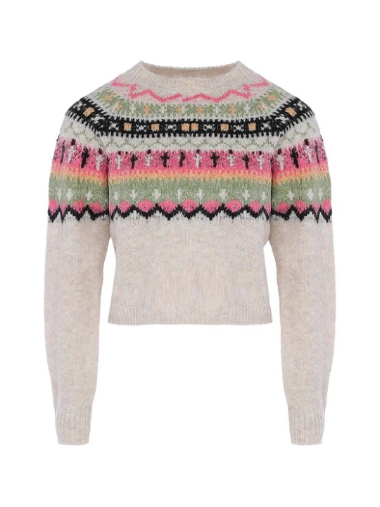 Foto van product swirly Trui 'Swirly' beige / appel / lichtroze / zwart