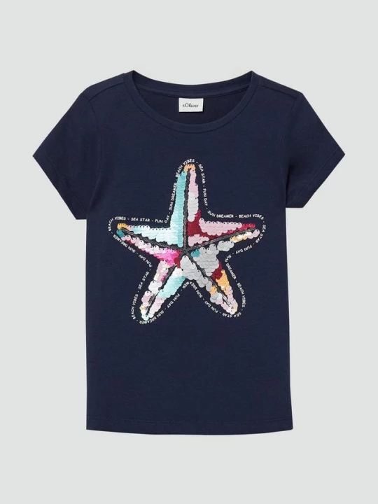 Foto van product T-shirt in A-lijn met omkeerbare pailletjes s.Oliver blauw