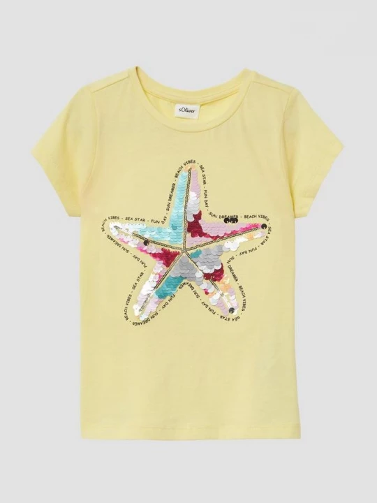 Foto van product T-shirt in A-lijn met omkeerbare pailletjes s.Oliver geel
