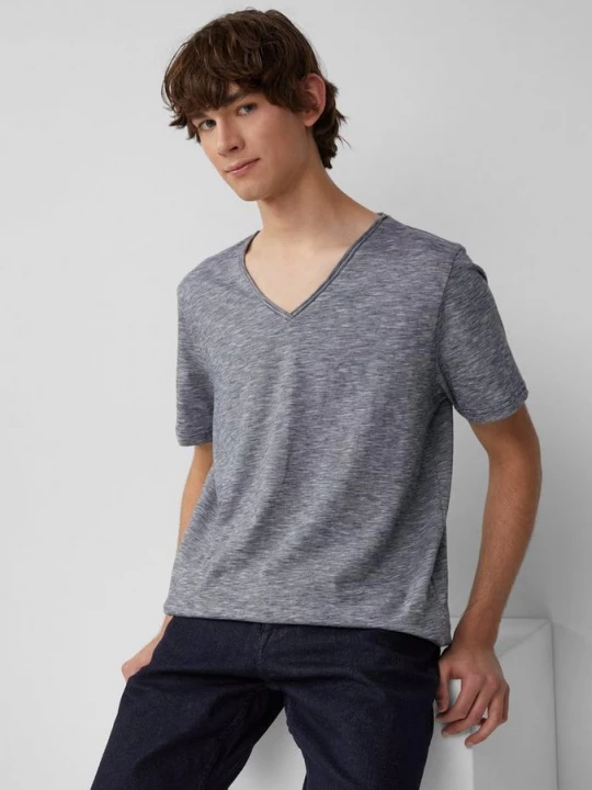 Foto van product T-shirt in gemêleerd met rolrand QS blauw