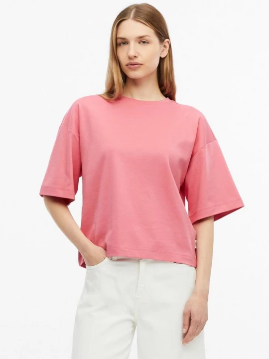 Foto van product T-shirt in interlockjersey met afgezakte schouder s.Oliver roze