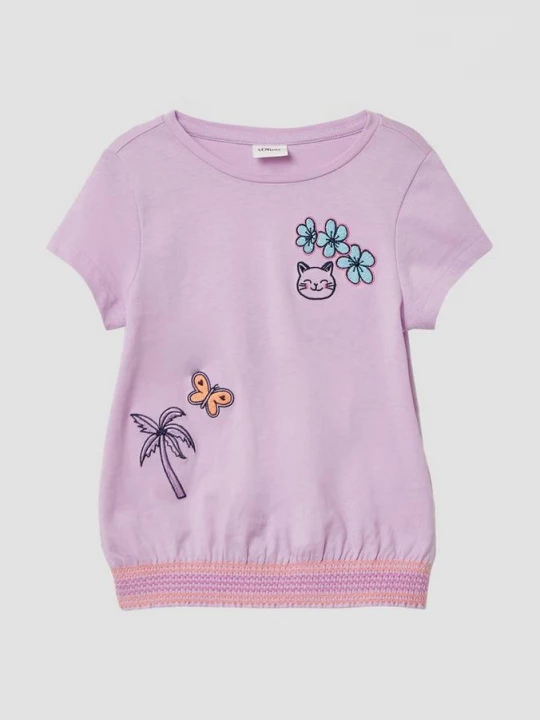 Foto van product T-shirt in O-shape met borduursel en gesmokte zoom s.Oliver