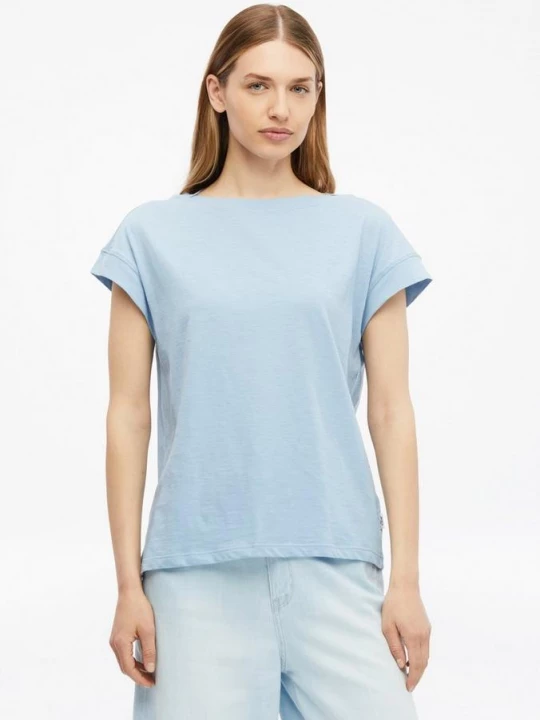 Foto van product T-shirt in vlamgarenstructuur met boothals s.Oliver blauw