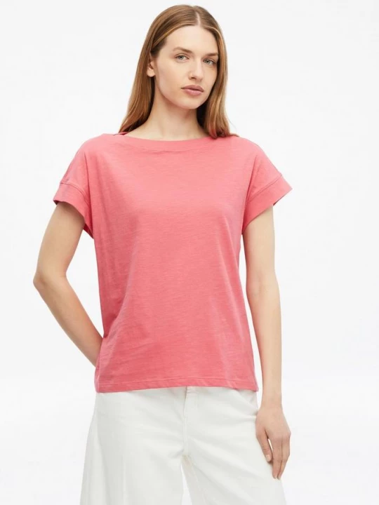 Foto van product T-shirt in vlamgarenstructuur met boothals s.Oliver roze