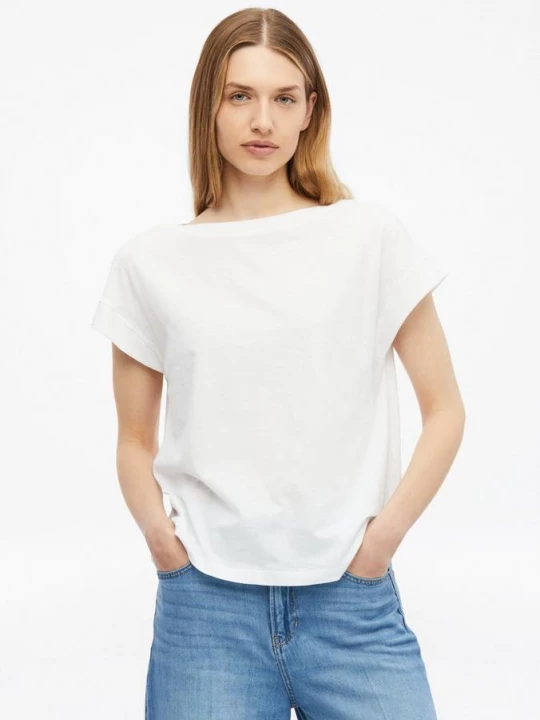 Foto van product T-shirt in vlamgarenstructuur met boothals s.Oliver wit