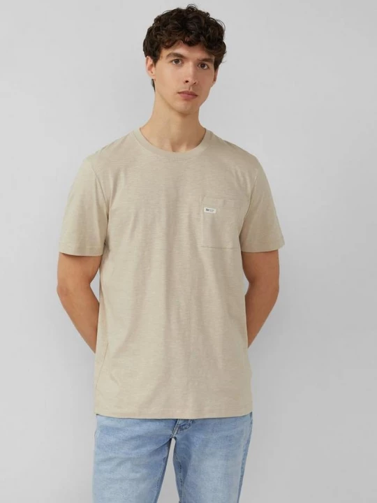 Foto van product T-shirt in vlamgarenstructuur met borstzak s.Oliver beżowy