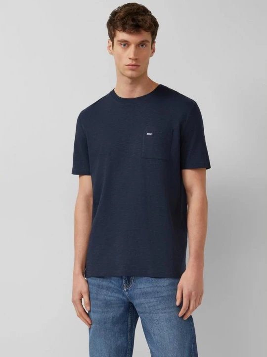 Foto van product T-shirt in vlamgarenstructuur met borstzak s.Oliver blauw