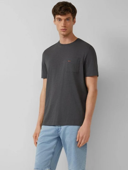 Foto van product T-shirt in vlamgarenstructuur met borstzak s.Oliver grijs