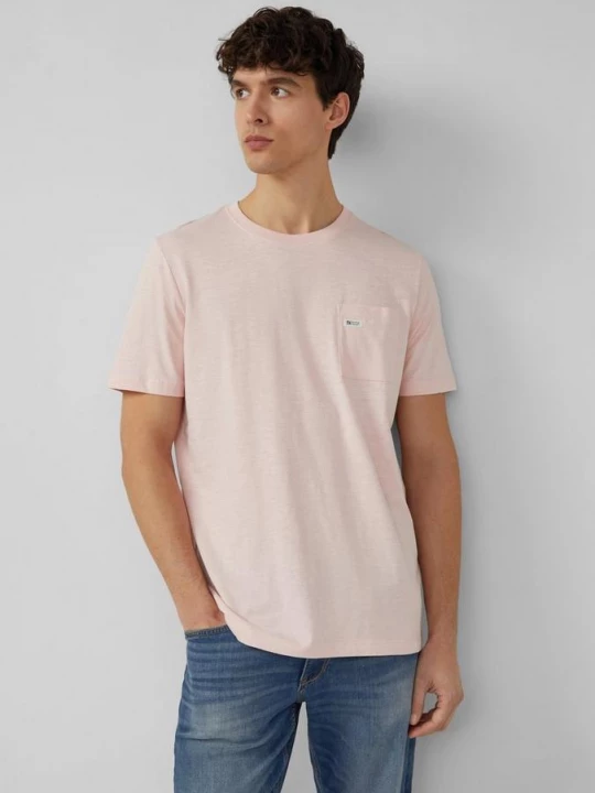 Foto van product T-shirt in vlamgarenstructuur met borstzak s.Oliver roze