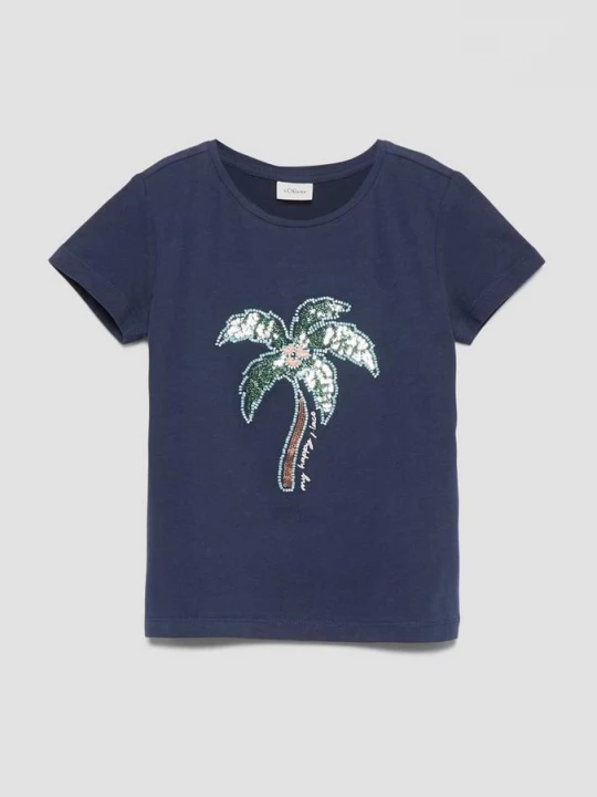 Foto van product T-shirt met borduursel en pailletten in een losse pasvorm s.Oliver blauw