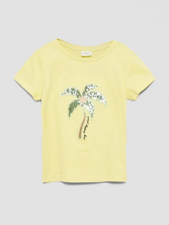 Foto van product T-shirt met borduursel en pailletten in een losse pasvorm s.Oliver geel