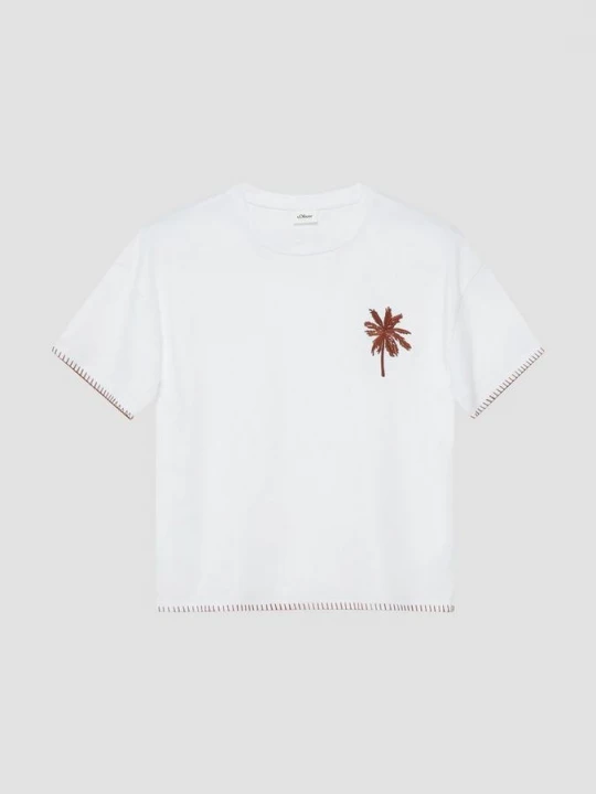 Foto van product T-shirt met borduursel in boxy pasvorm s.Oliver wit