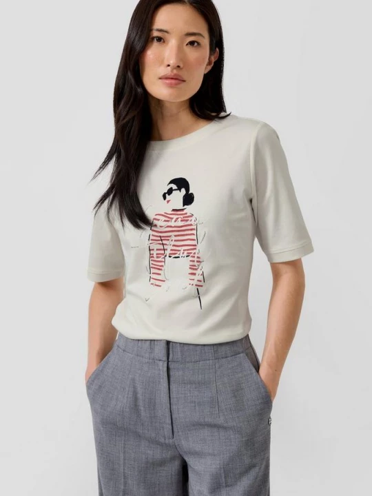 Foto van product T-shirt met edelstenen en print op voorzijde s.Oliver crème