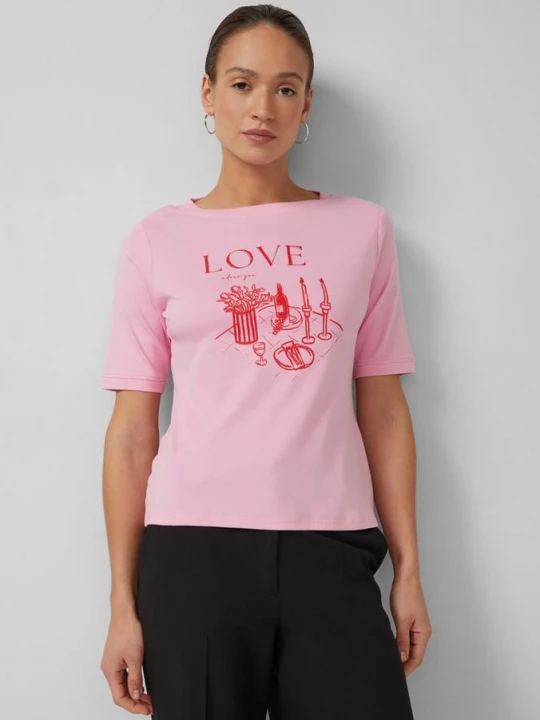 Foto van product T-shirt met edelstenen en print op voorzijde s.Oliver roze