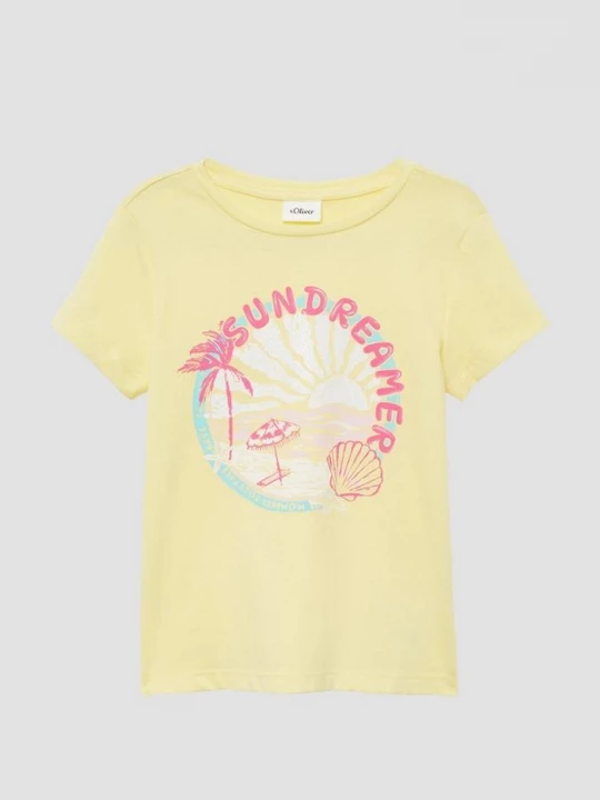 Foto van product T-shirt met een loose fit en glitterprint s.Oliver geel