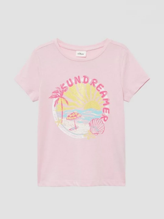 Foto van product T-shirt met een loose fit en glitterprint s.Oliver roze