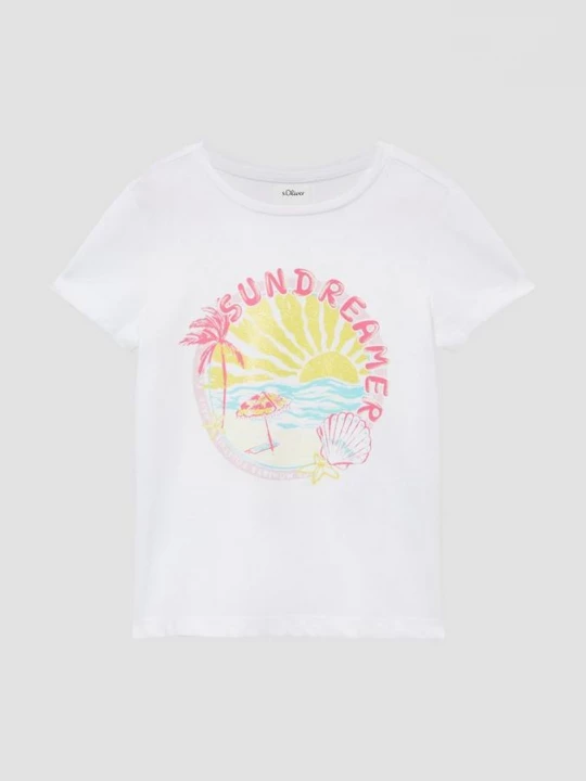 Foto van product T-shirt met een loose fit en glitterprint s.Oliver wit