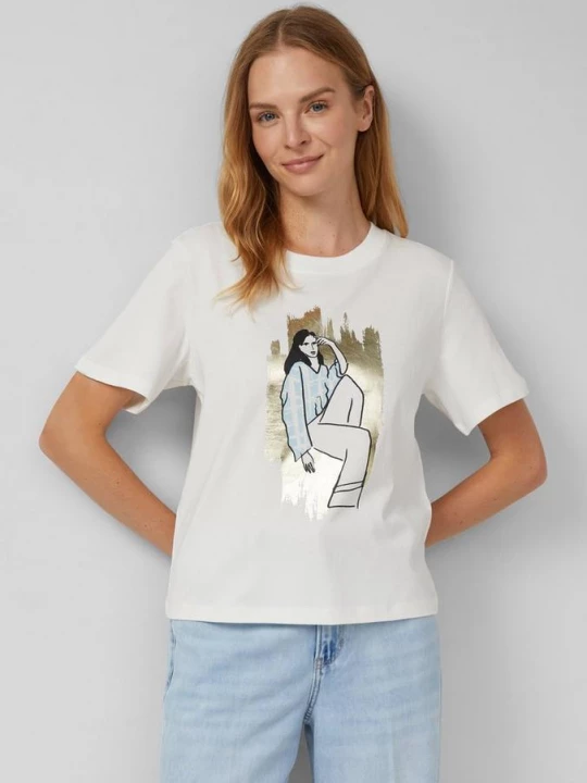 Foto van product T-shirt met folieprint s.Oliver crème
