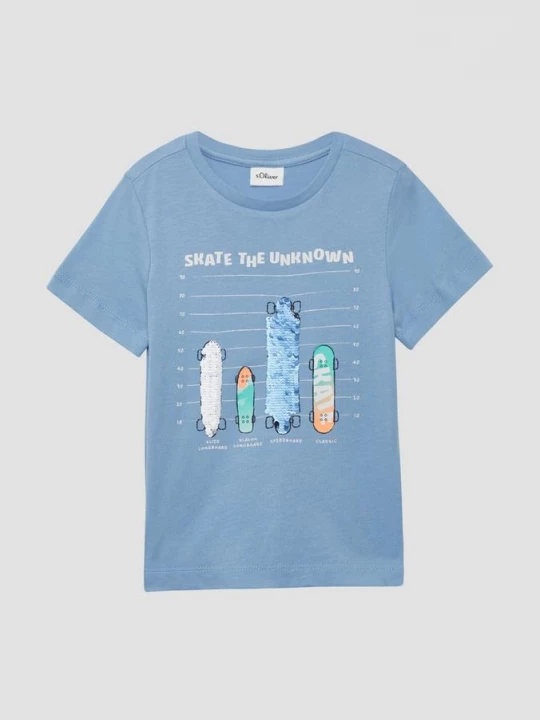 Foto van product T-shirt met frontprint en omkeerbare pailletten s.Oliver blauw