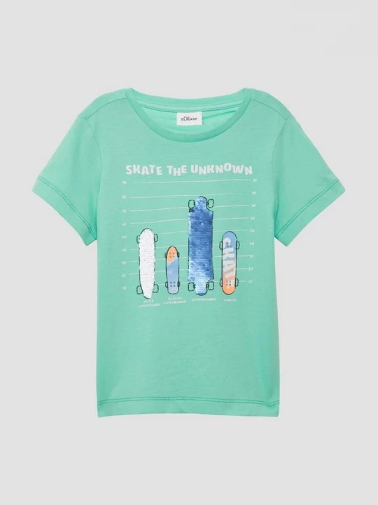 Foto van product T-shirt met frontprint en omkeerbare pailletten s.Oliver groen