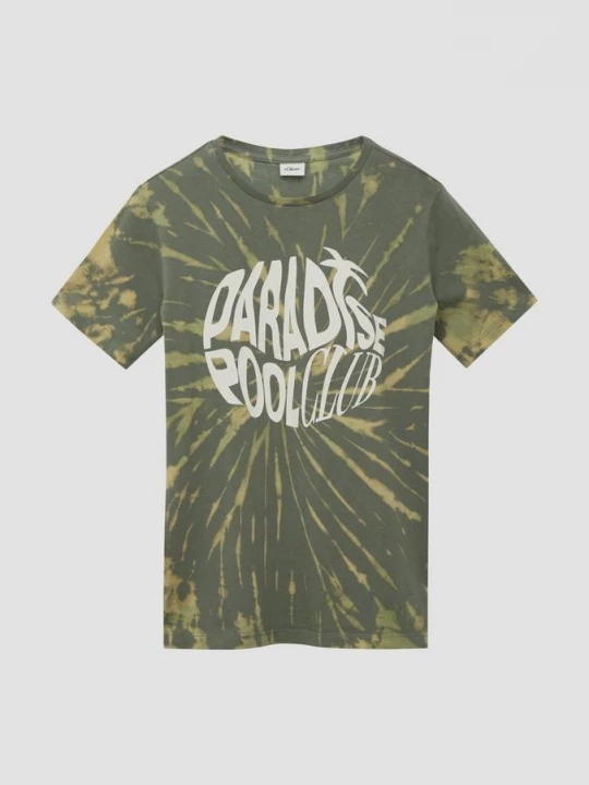 Foto van product T-shirt met gebatikt motief en print op de voorkant s.Oliver olijfgroen