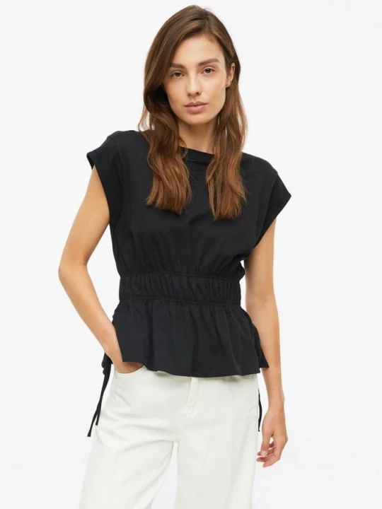 Foto van product T-shirt met gerimpelde taille en strikdetail s.Oliver zwart