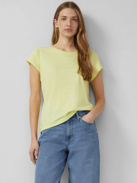 Foto van product T-shirt met gerolde randen en vlamgarenstructuur s.Oliver geel