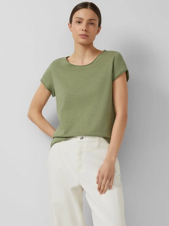 Foto van product T-shirt met gerolde randen en vlamgarenstructuur s.Oliver olijfgroen