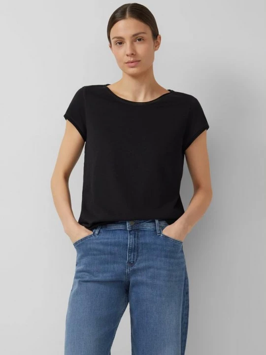 Foto van product T-shirt met gerolde randen en vlamgarenstructuur s.Oliver zwart