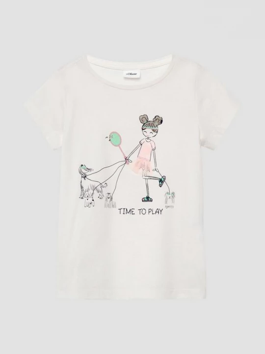 Foto van product T-shirt met glitterprint en A-vorm applicatie s.Oliver crème