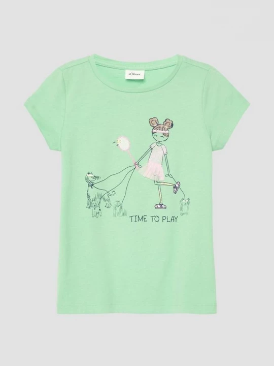 Foto van product T-shirt met glitterprint en A-vorm applicatie s.Oliver groen