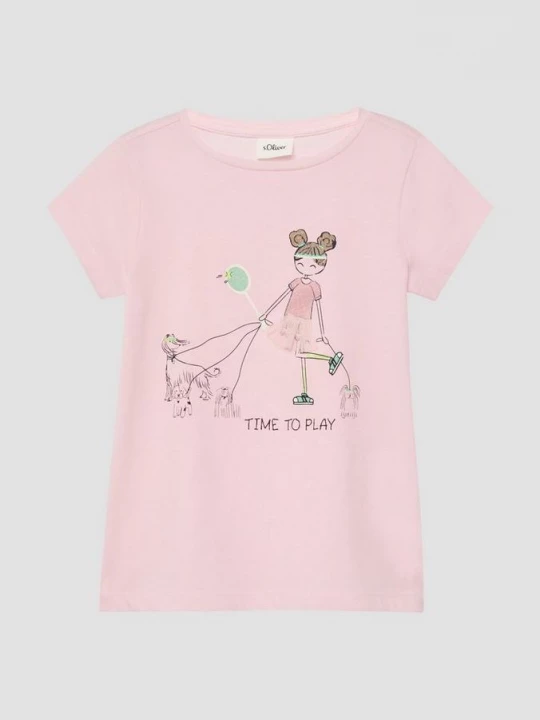 Foto van product T-shirt met glitterprint en A-vorm applicatie s.Oliver roze