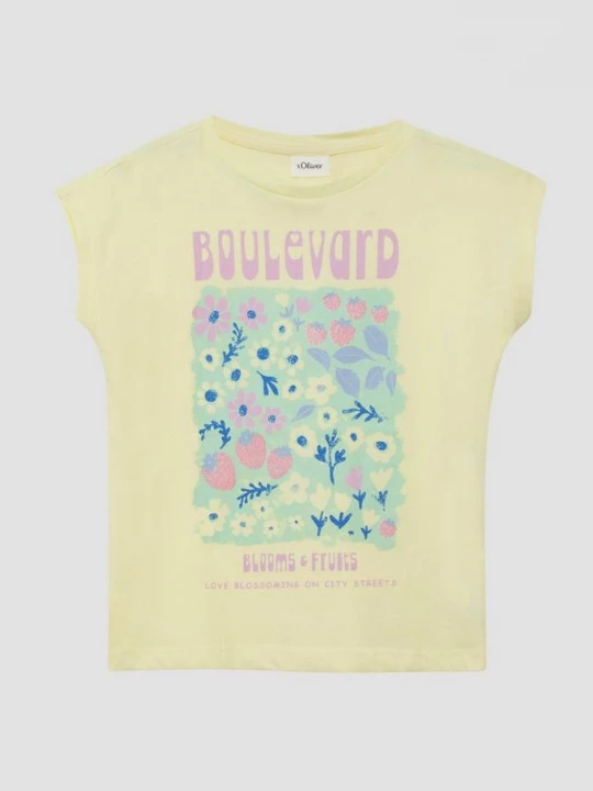 Foto van product T-shirt met glitterprint in V-shape s.Oliver geel