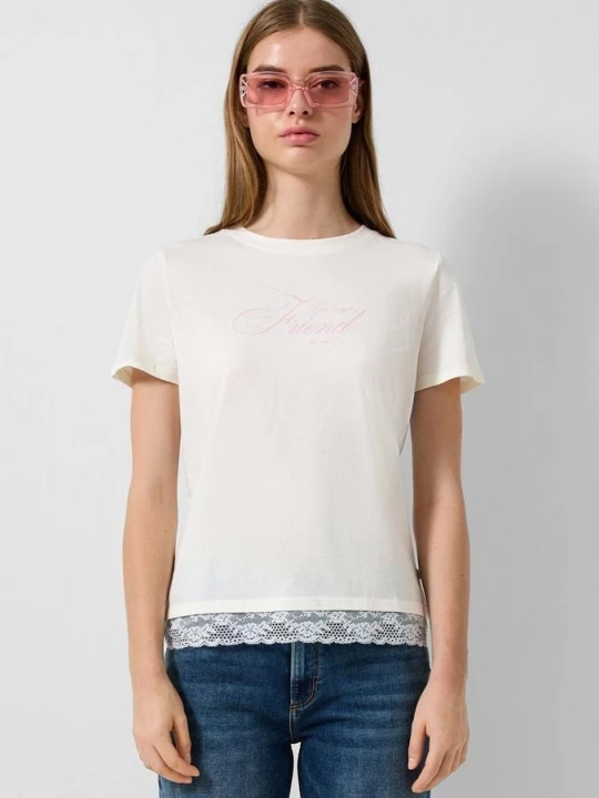 Foto van product T-shirt met kanten zoom QS crème