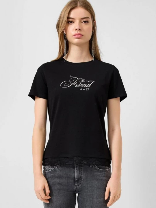 Foto van product T-shirt met kanten zoom QS zwart